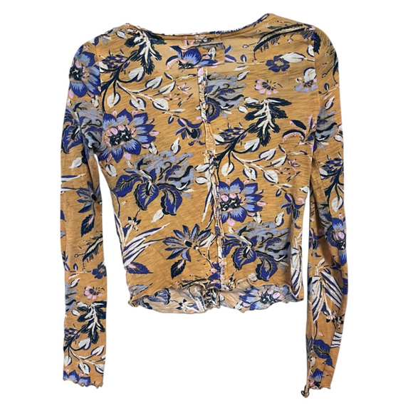 We The Free People Lettuce Hem Long Sleeve Floral Top Size Small Lightweight - Picture 5 of 7